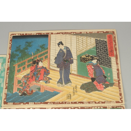 12 - TOYOKUNI III UTAGAWA (1786-1865), & TOYOKUNI IV (1823-1880): PARODY OF TALE OF GENJI, three mid-19th... 