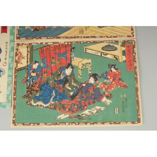 12 - TOYOKUNI III UTAGAWA (1786-1865), & TOYOKUNI IV (1823-1880): PARODY OF TALE OF GENJI, three mid-19th... 