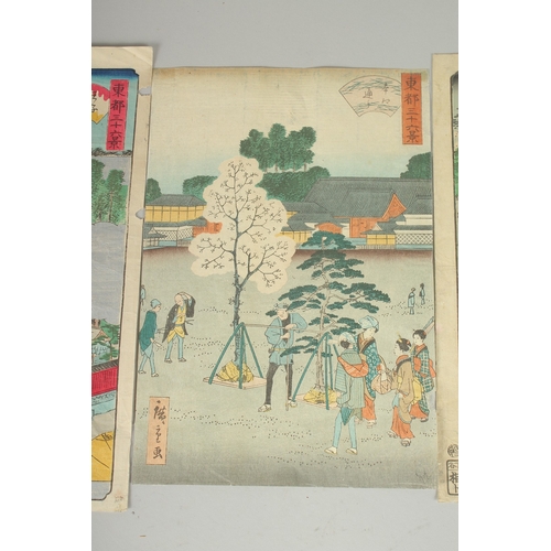 17 - HIROSHIGE II UTAGAWA (1826-1869): FROM THE SERIES OF 36 FAMOUS PLACES OF EDO; 1862, three original J... 