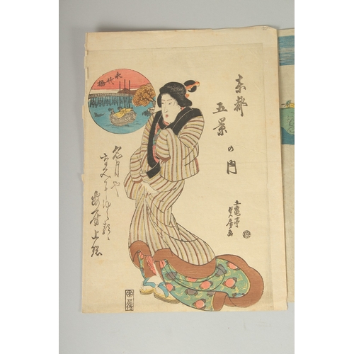 8 - SADAFUSA UTAGAWA (active mid 19th century), & TOMINOBU: EDO BEAUTIES, three mid-19th century origina... 