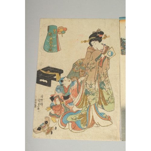 9 - KUNISADA I UTAGAWA (1786-1865): EDO BEAUTIES, three mid-19th century original Japanese woodblock pri... 