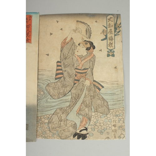 9 - KUNISADA I UTAGAWA (1786-1865): EDO BEAUTIES, three mid-19th century original Japanese woodblock pri... 