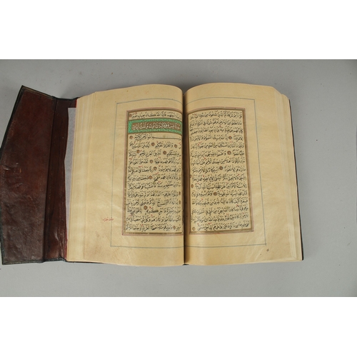 243 - A 19TH CENTURY OTTOMAN TURKISH QURAN, signed Hafiz Uthman al-Fawzi and dated 1258H./1842
Fifteen lin... 