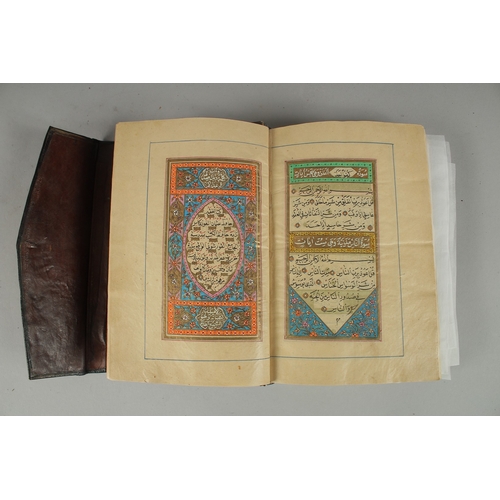 243 - A 19TH CENTURY OTTOMAN TURKISH QURAN, signed Hafiz Uthman al-Fawzi and dated 1258H./1842
Fifteen lin... 