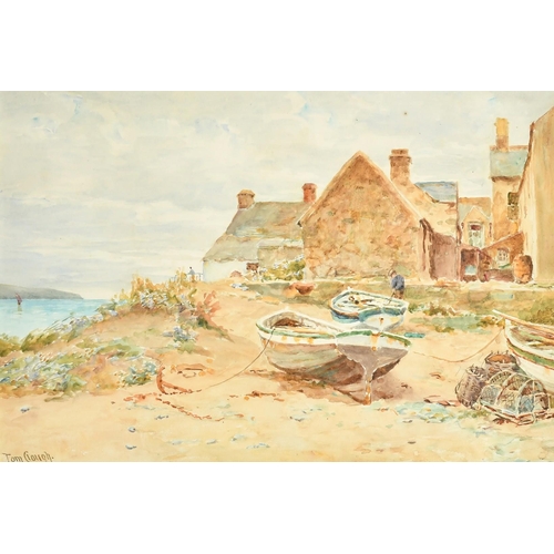 102 - Tom Clough (1867-1943), fisherman mending nets, watercolour, signed, 14