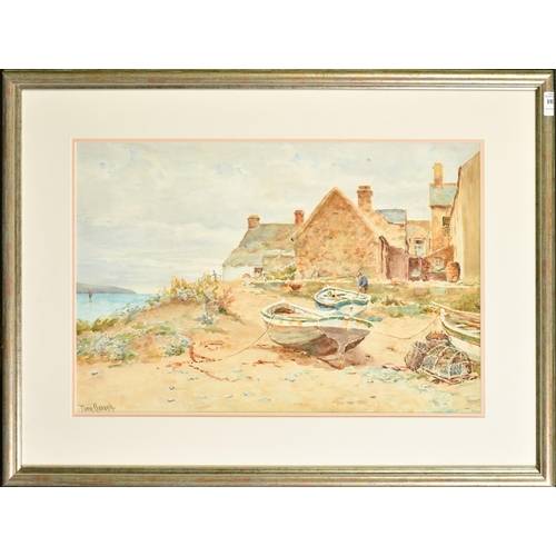 102 - Tom Clough (1867-1943), fisherman mending nets, watercolour, signed, 14