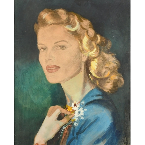 103 - Stanley Davis (20th Century) Possibly New Zealand, a head study of a glamorous woman, watercolour an... 