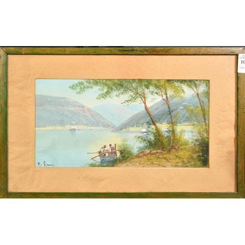 105 - M. Gianni, Early 20th Century, an Italian lake scene with figures in a boat, gouache, signed, 5.75