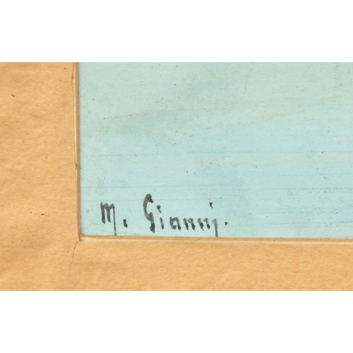 105 - M. Gianni, Early 20th Century, an Italian lake scene with figures in a boat, gouache, signed, 5.75