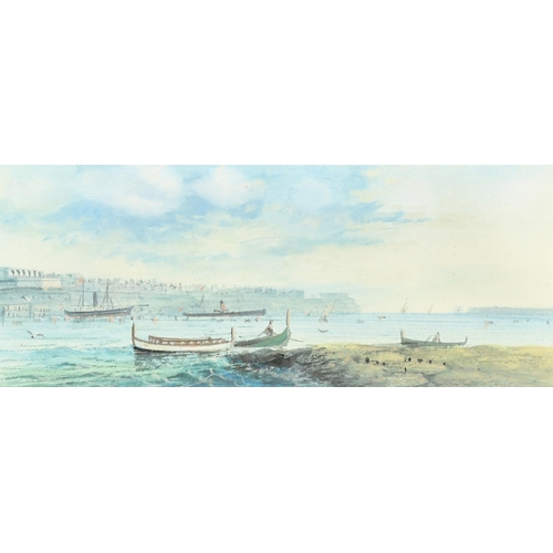 106 - Attributed to d'Esposito, shipping off the harbour in Malta, watercolour, 2.75