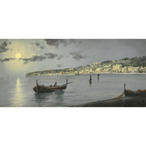 107 - Italian School, Circa 1900, boat in a bay under moonlight, gouache, 4