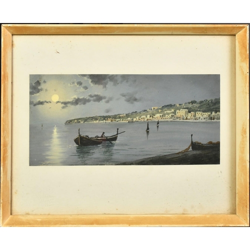 107 - Italian School, Circa 1900, boat in a bay under moonlight, gouache, 4