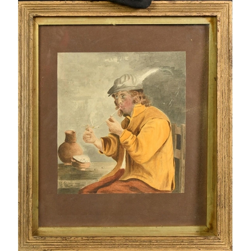 114 - 19th Century Continental School, a couple in traditional costume with their dog, watercolour and dec... 