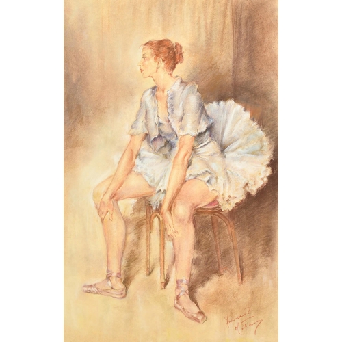 117 - F. Matania, 20th Century, a resting elegant ballerina, pastel, signed, 22