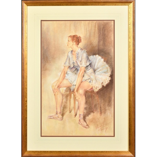 117 - F. Matania, 20th Century, a resting elegant ballerina, pastel, signed, 22