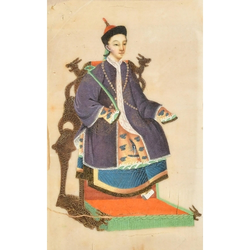64 - A pair of 19th Century Chinese watercolour on pith paper paintings of courtiers, each 6