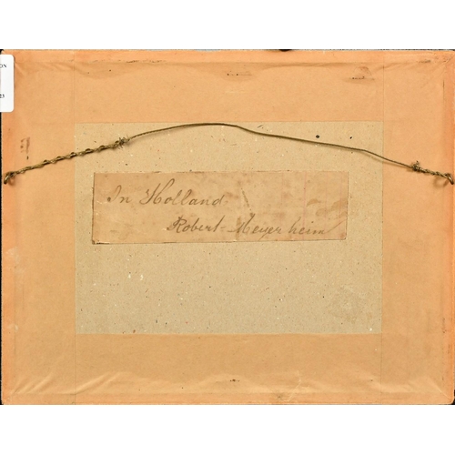 73 - Robert Meyerheim (1847-1920), 'In Holland', a figure feeding calves, watercolour, signed, 3.5