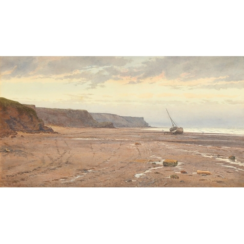 82 - John McDougal (19th/20th Century), figures around a beached boat in a cove, watercolour, signed and ... 