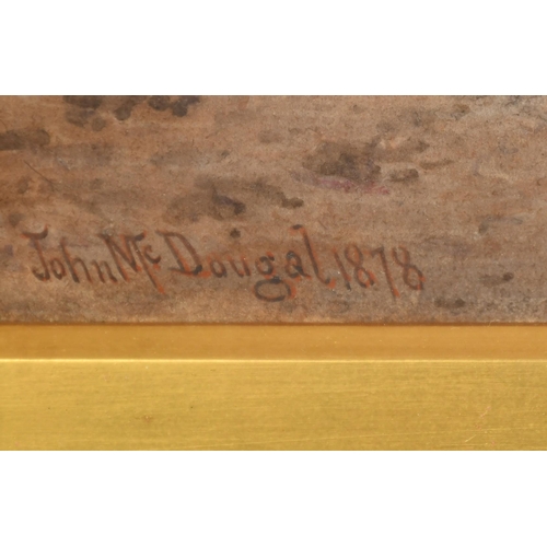 82 - John McDougal (19th/20th Century), figures around a beached boat in a cove, watercolour, signed and ... 