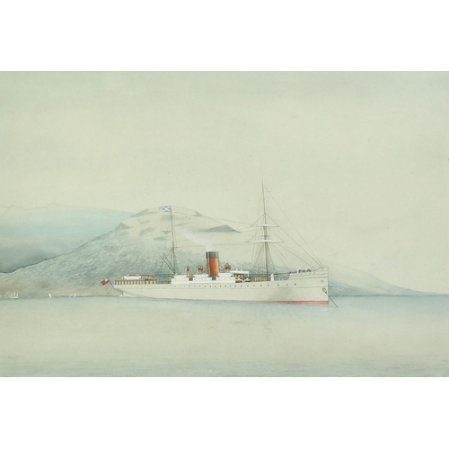 84 - British School, Circa 1890, A Castle Line Ship moored off a headland, inscribed verso 'Off Mauritius... 