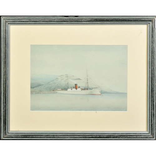 84 - British School, Circa 1890, A Castle Line Ship moored off a headland, inscribed verso 'Off Mauritius... 