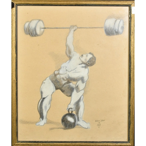 88 - Shaf, Circa 1895, a portrait of Arthur Saxon, The Iron-Master, German strong man and circus performe... 