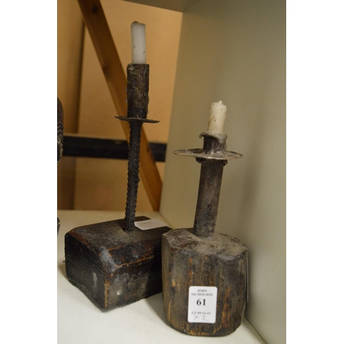 61 - Two rustic candle holders.