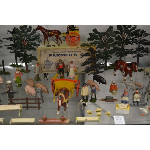 975 - A good collection of painted di-cast farmyard animals, figures and accessories.