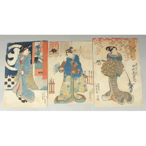 106 - KUNISADA I UTAGAWA (1786-1865): EDO BEAUTIES; three mid 19th century original Japanese woodblock pri... 