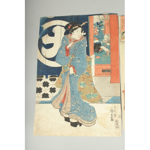 106 - KUNISADA I UTAGAWA (1786-1865): EDO BEAUTIES; three mid 19th century original Japanese woodblock pri... 