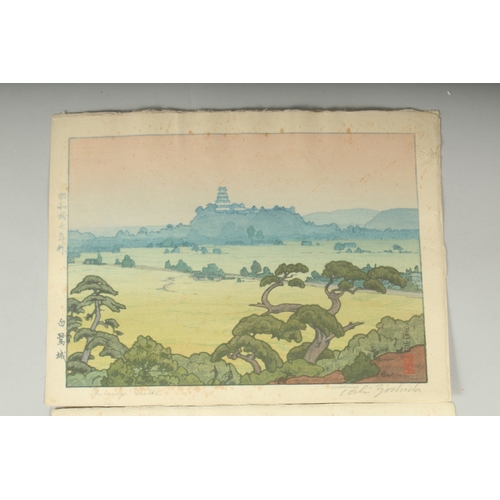 110 - TOSHI YOSHIDA (1911-1995): SHIRASAGI CASTLE, 1942; three original Japanese woodblock prints, (3).