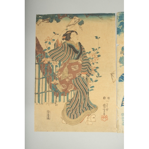 117 - KUNIYOSHI UTAGAWA (1798-1861): EDO BEAUTIES; two mid 19th century original Japanese woodblock prints... 