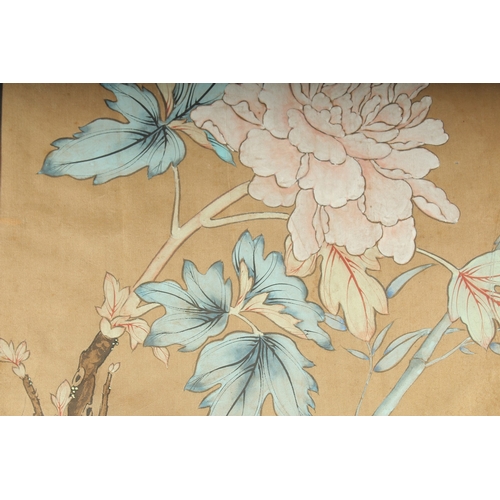 135 - A CHINESE PAINTING ON SILK, depicting a bird and flower, red seal mark lower right.