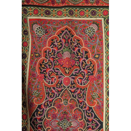 161 - A FINE LARGE LATE 19TH CENTURY PERSIAN RASHT EMBROIDERED TEXTILE PANEL, 212cm x 127cm.