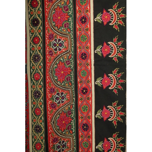 161 - A FINE LARGE LATE 19TH CENTURY PERSIAN RASHT EMBROIDERED TEXTILE PANEL, 212cm x 127cm.