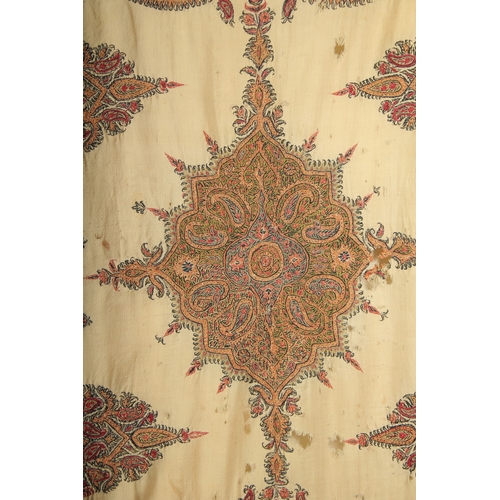 162 - A FINE 19TH CENTURY INDO PERSIAN POSSIBLY KASHMIR EMBROIDERED TEXTILE PANEL, 140cm x 91cm.