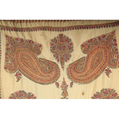 162 - A FINE 19TH CENTURY INDO PERSIAN POSSIBLY KASHMIR EMBROIDERED TEXTILE PANEL, 140cm x 91cm.