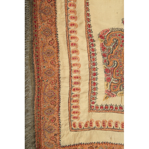 162 - A FINE 19TH CENTURY INDO PERSIAN POSSIBLY KASHMIR EMBROIDERED TEXTILE PANEL, 140cm x 91cm.