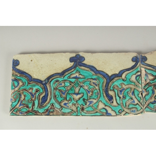 173 - A COLLECTION OF THREE LATE 16TH - EARLY 17TH CENTURY IZNIK STYLE OTTOMAN DAMASCUS BORDER TILES, larg... 