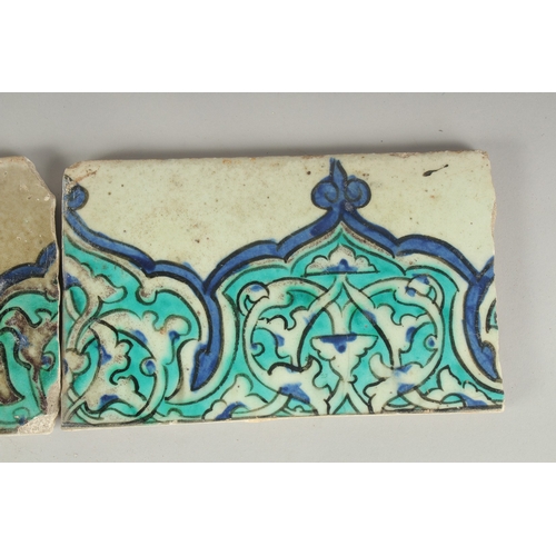 173 - A COLLECTION OF THREE LATE 16TH - EARLY 17TH CENTURY IZNIK STYLE OTTOMAN DAMASCUS BORDER TILES, larg... 