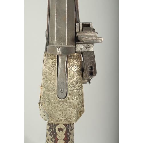 261 - A VERY FINE OTTOMAN TURKISH SILVER, BRASS, AND BONE INLAID FLINTLOCK RIFLE, with watered steel barre... 