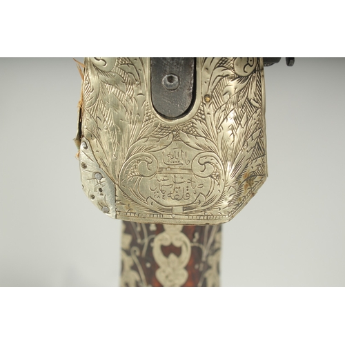 261 - A VERY FINE OTTOMAN TURKISH SILVER, BRASS, AND BONE INLAID FLINTLOCK RIFLE, with watered steel barre... 