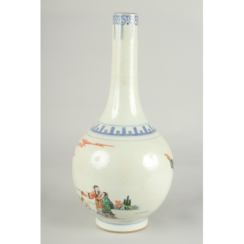 61 - A CHINESE FAMILLE VERTE PORCELAIN BOTTLE VASE, painted with a scene of various figures, 32cm high.