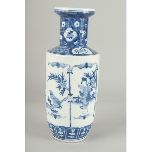 69 - A CHINESE BLUE AND WHITE PORCELAIN VASE, with birds and female figures, 27.5cm high.