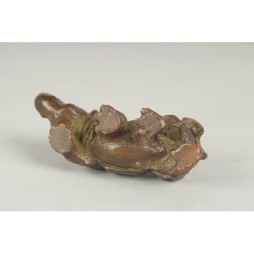 74 - A JAPANESE BRONZE OKIMONO OF A RHINO, 7.5cm long.