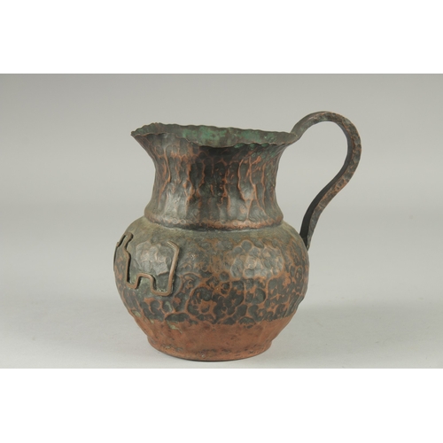 8 - AN UNUSUAL CHINESE COPPER JUG, 18.5cm high.