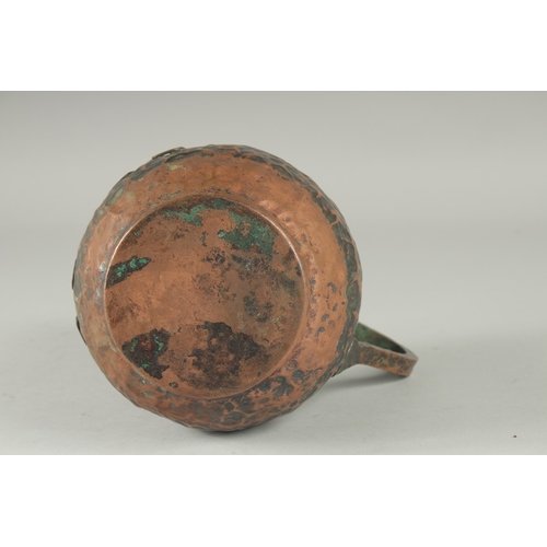 8 - AN UNUSUAL CHINESE COPPER JUG, 18.5cm high.