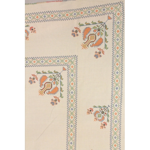 1008 - A NEEDLEWORK DECORATED BEDSPREAD with floral designs. 6ft 3ins x 4ft.