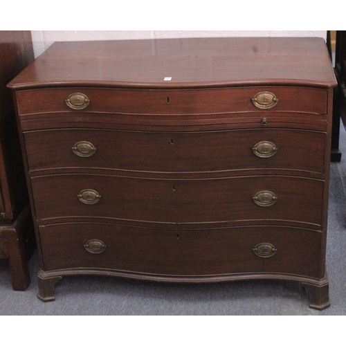 1025 - A GOOD GEORGE III MAHOGANY SERPENTINE FRONTED COMMODE with four long graduated drawers with brass ha... 