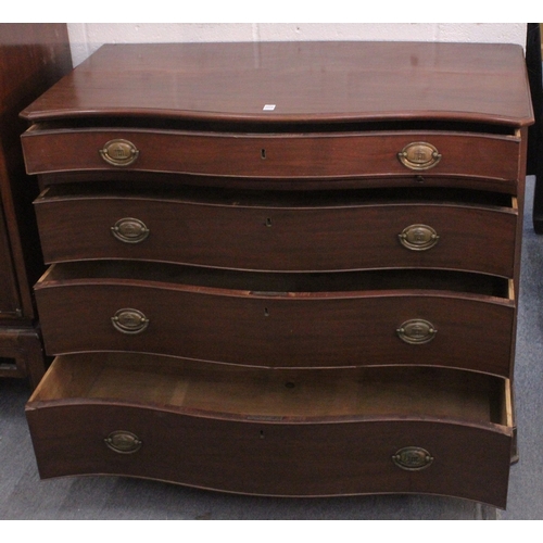 1025 - A GOOD GEORGE III MAHOGANY SERPENTINE FRONTED COMMODE with four long graduated drawers with brass ha... 